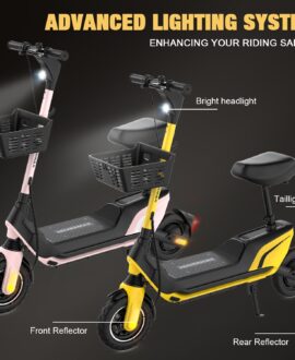 HOVERMAX H10G 500W Electric Scooter with Seat, 22 MPH, 28 Miles Range, 10" Tires, Commuter Scooter with Basket for Adults