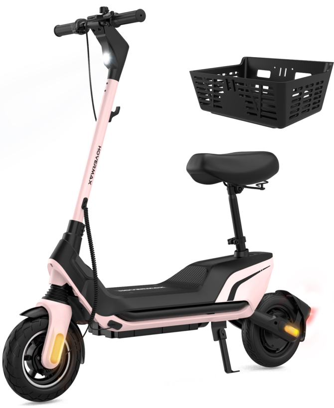 HOVERMAX H10G 500W Electric Scooter with Seat, 22 MPH, 28 Miles Range, 10" Tires, Commuter Scooter with Basket for Adults