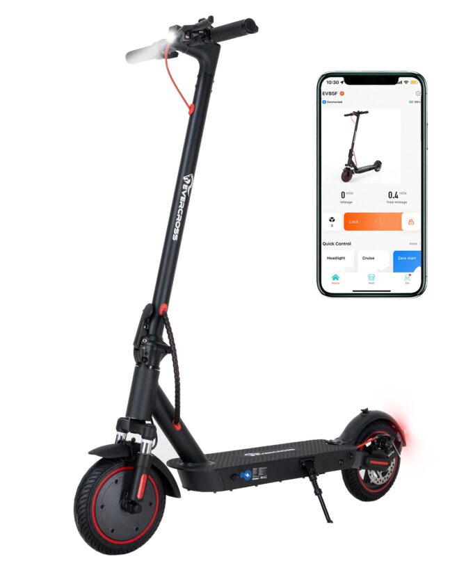 EVERCROSS EV85F Electric Scooter, 350W Motor, Up to 19 MPH & 19 Miles, 8.5'' Solid Tires & APP Control