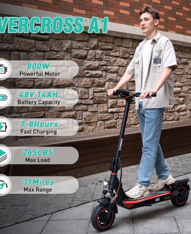 Evercross A1 Adult Electric Scooter - 800 Watt Portable Commuter App Controls