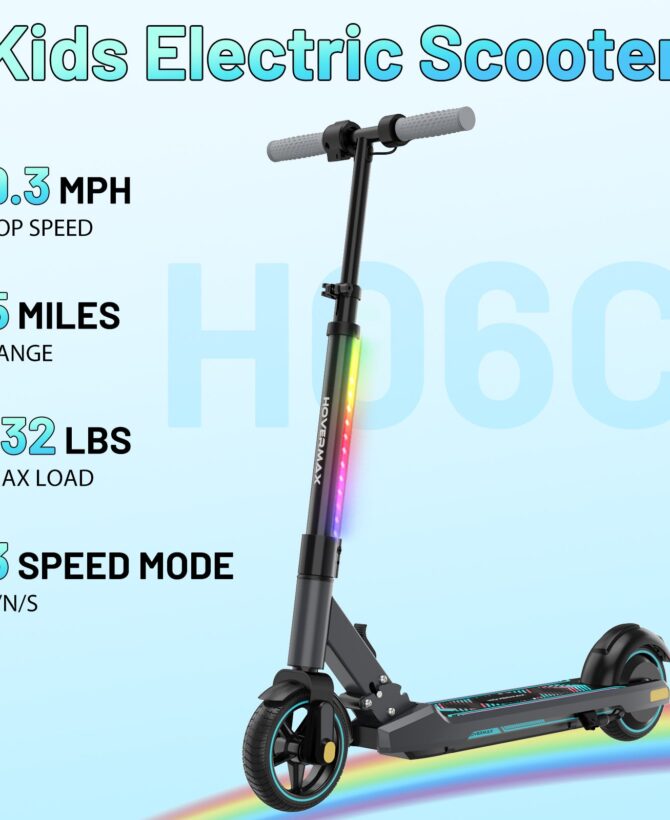 HOVERMAX H06C Electric Scooter for Kids Ages 6-12, 150W Motor Max Speed 9.3 MPH, 5 Miles Range