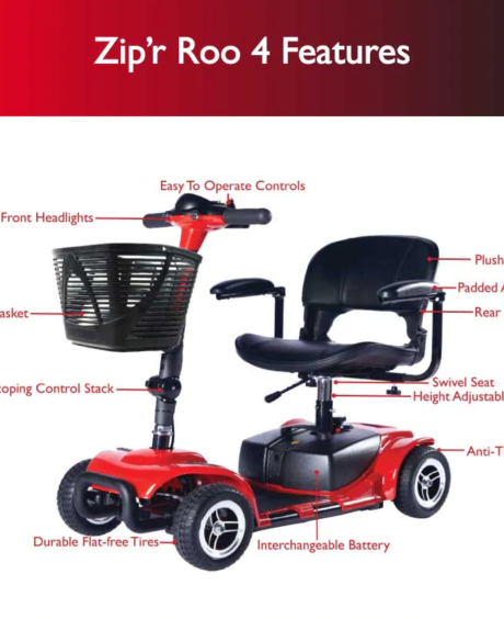 Zip'r Roo 4 Travel Mobility Scooter Red Open Box