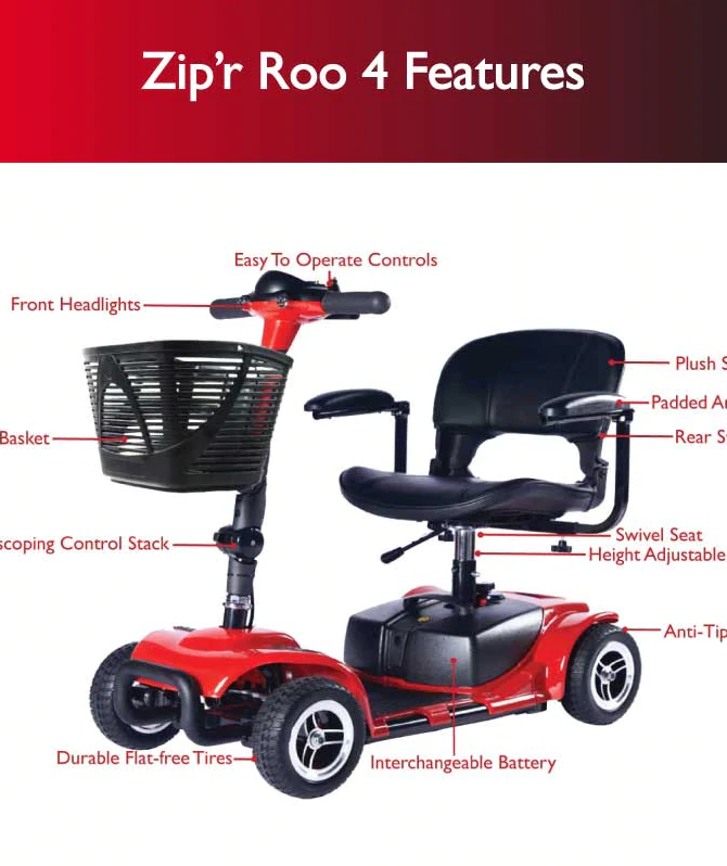 Zip'r Roo 4 Travel Mobility Scooter Red Open Box
