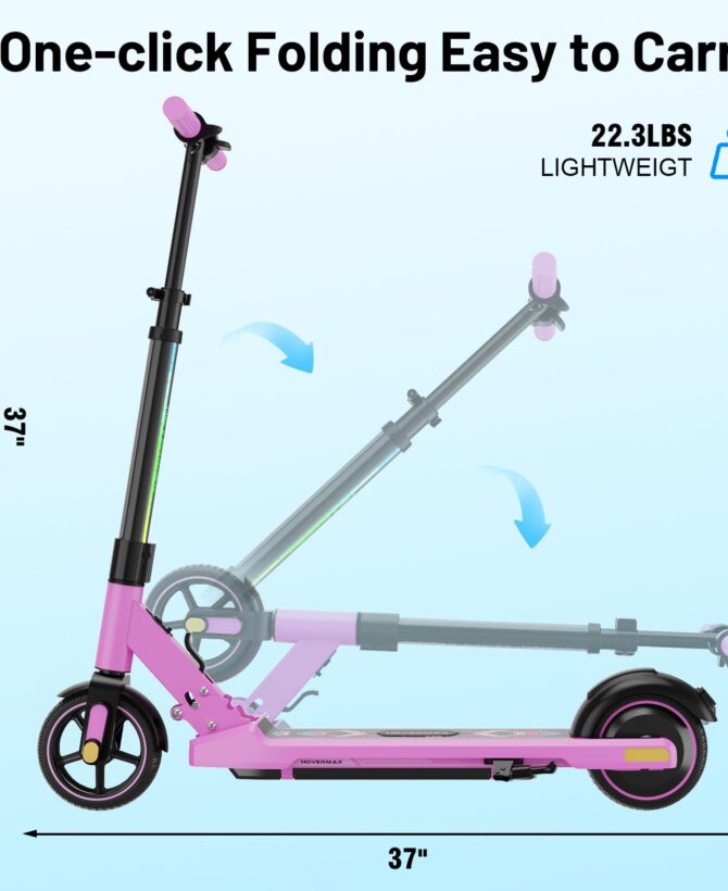 HOVERMAX H06C Electric Scooter for Kids Ages 6-12, 150W Motor Max Speed 9.3 MPH, 5 Miles Range