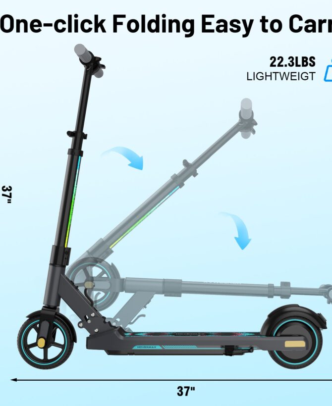 HOVERMAX H06C Electric Scooter for Kids Ages 6-12, 150W Motor Max Speed 9.3 MPH, 5 Miles Range