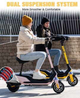 HOVERMAX H10G 500W Electric Scooter with Seat, 22 MPH, 28 Miles Range, 10" Tires, Commuter Scooter with Basket for Adults