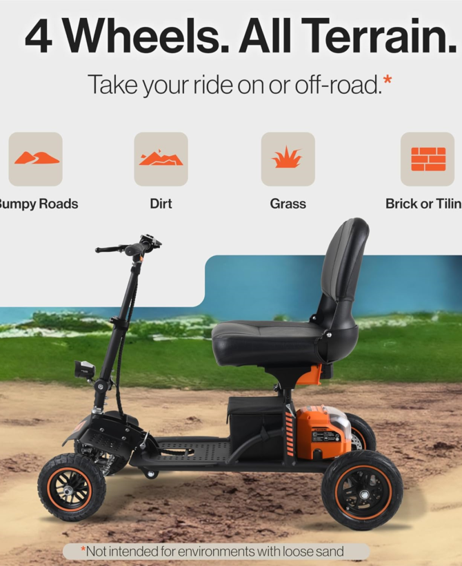 Super Handy GUT161 Electric Mobility Scooter Pro All Terrain 48V 2Ah 500W 6.25 MPH Max Speed 12.5 Mile Range New