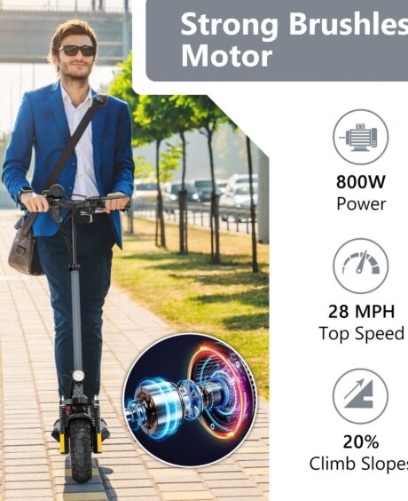 AOKDA A1 Folding Electric Scooter for Commuting, 800W Electric Scooter with 48V 10Ah Battery, Max Speed 45km/h, 15.5 Miles Distance, Max Load 265 Lbs