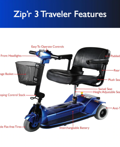 Zip'r 3-Wheel Travel Mobility Scooter Blue Open Box