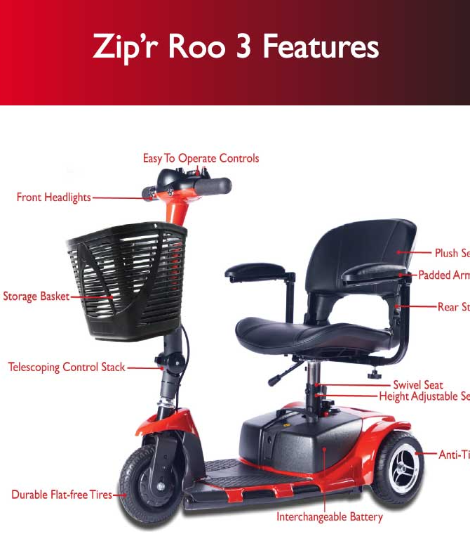 Zip'r Roo 3 Wheel Travel Mobility Scooter Blue Open Box