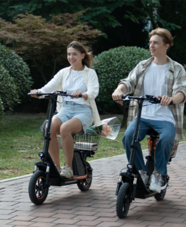 HOVERMAX Electric Scooter with Seat for Adult, 400W Motor up to 22 Miles Range & 18.6Mph, 12" Pneumatic Tire Foldable Scooter with Seat & Carry Basket