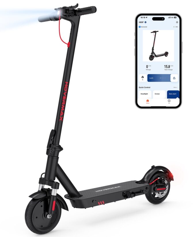 HOVERMAX H85F 350W Electric Scooter, 18.6 MPH, 19 Miles Range, 8.5'' Solid Tires, Foldable with App Control for Adults