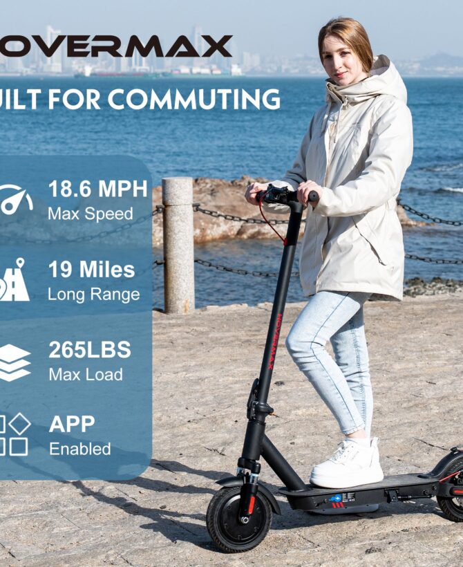 HOVERMAX H85F 350W Electric Scooter, 18.6 MPH, 19 Miles Range, 8.5'' Solid Tires, Foldable with App Control for Adults